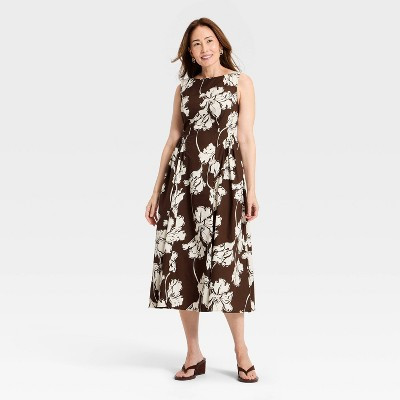 Women's Corset Midi A-Line Dress - A New Day™ Brown Floral XS | Target
