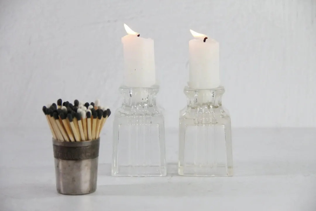 Art Decor Candle Holders | Clear Glass Petite Candlesticks, Pair - Etsy | Etsy (US)