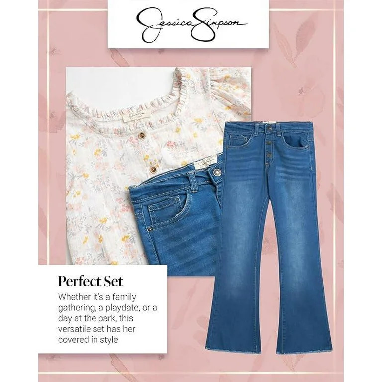 Jessica Simpson Baby Girl's Pants Set - Shirt and Stretch Denim Jeans - Playwear Outfit (12M-6X) ... | Walmart (US)