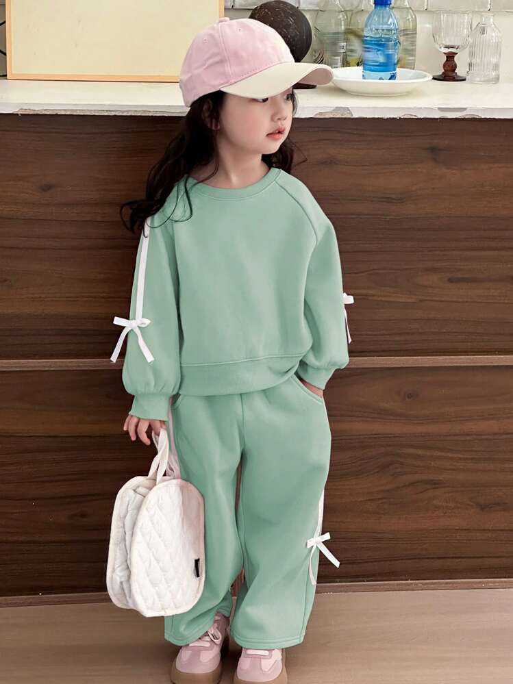 Dazy Kids 2pcs/Set Young Girl Girls' Round Neck Knitted Sweatshirt Outfit | SHEIN