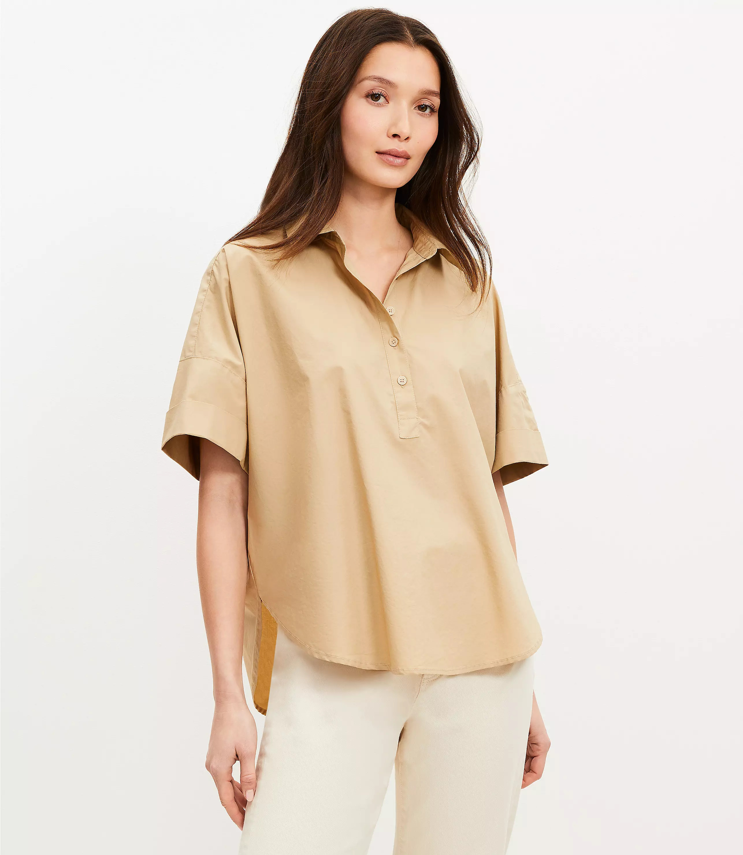 Poplin Henley Dolman Everyday Tunic Shirt | LOFT