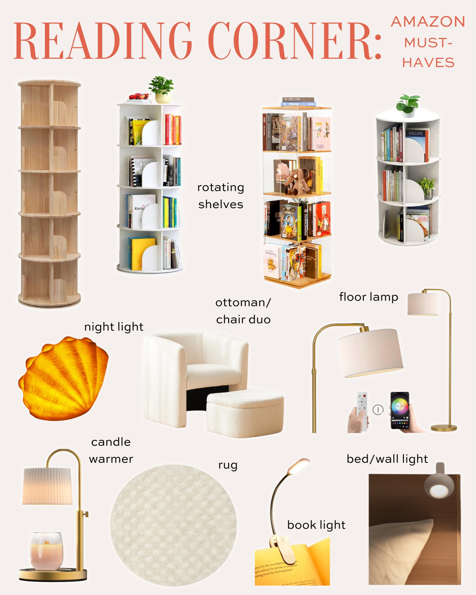 Must have items for your reading corner!

Reading corner, reading corner ideas, reading finds, reading gadgets, reading must haves, reading lights, reading lamp, floor lamp, book light, book lights, bookshelf, bookcase, bookshelves, book storage, rotating bookshelf, rotating bookcase, reading room, small space ideas, accent chair, chair ottoman, boucle chair, nursery chair, living room ideas, living room decor, kids room ideas, kids room decor, kids reading room, kids book storage, kids book ideas

#LTKHome #LTKKids #LTKFamily