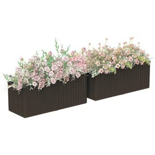 Metal Raised Planter Box, Set of 2, Self-Watering Hanging Flower Pots for Fence, Garden, Rattan Look, Brown | The Home Depot