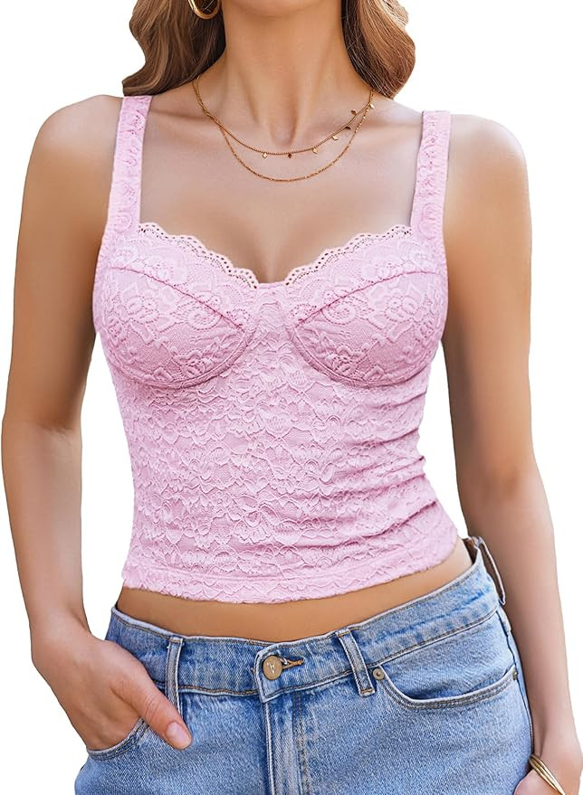 Avidlove Summer Lace Tank Tops Sweetheart Neck Crop Top Adjustable Strap Going Out 2026 Cami | Amazon (US)