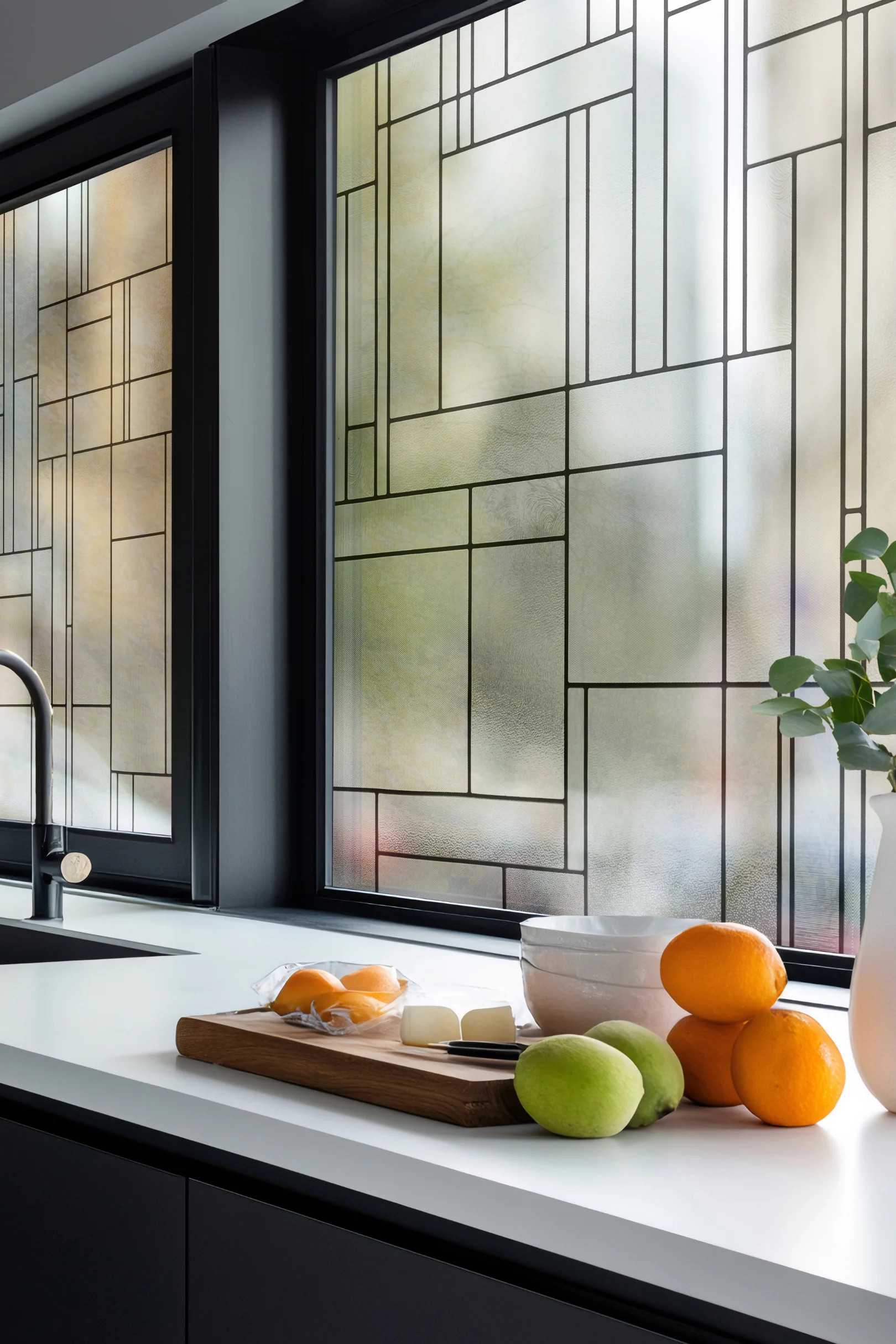 Skyline | Window Film with Textured Leaded Glass Pattern | Made in USA | Artscape