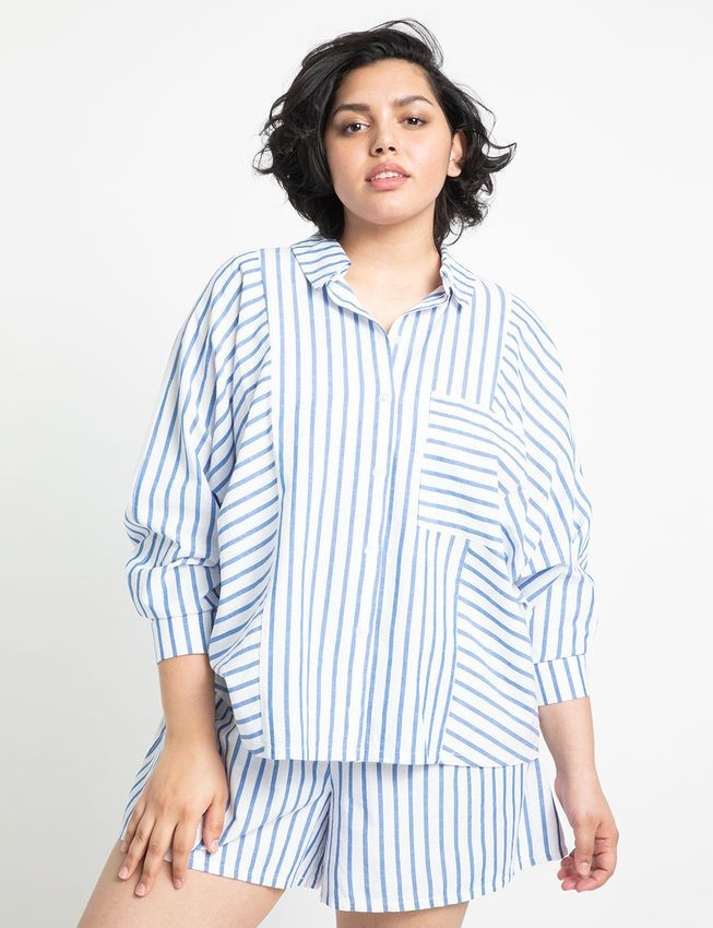 Striped Button Up Shirt | Eloquii