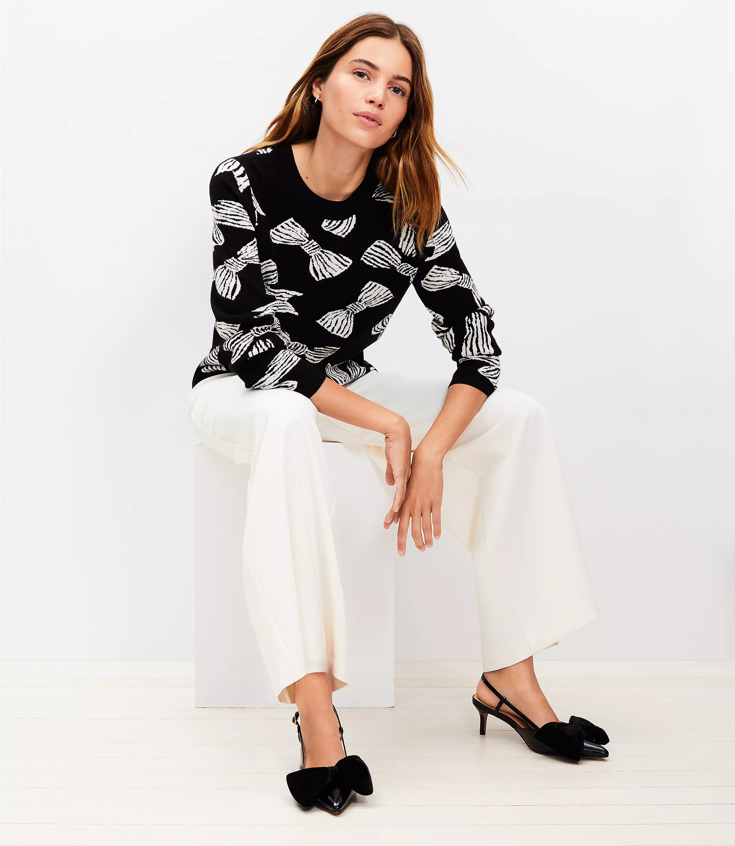 Bow Jacquard Sweater | LOFT