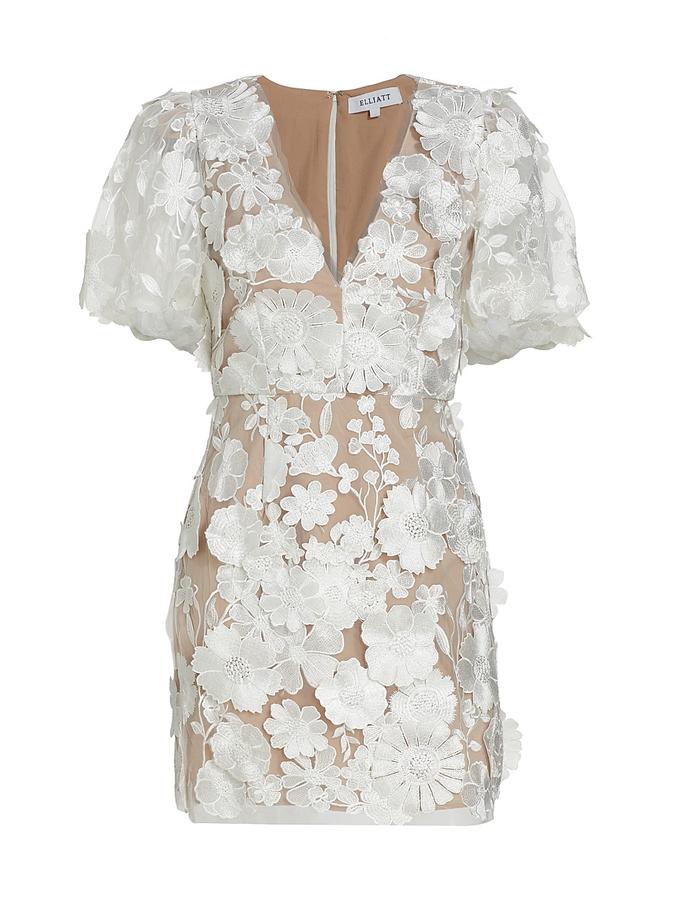Zayla Floral Lace Puff-Sleeve Minidress | Saks Fifth Avenue