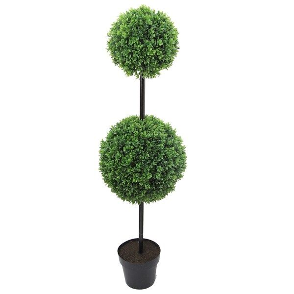 46-inch Tall Artificial Boxwood Double Ball Shaped Topiary Plant Tree in Plastic Pot, Green | Bed Bath & Beyond