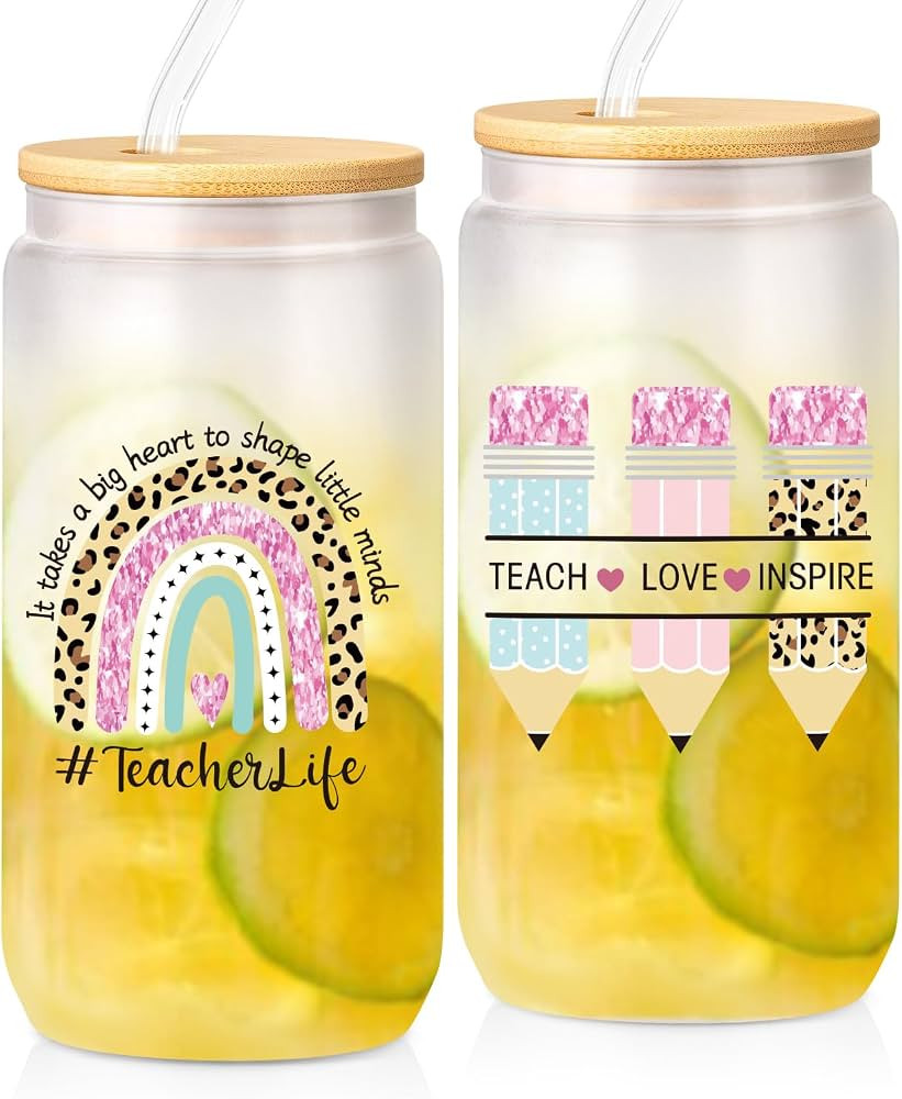 Frerdui Best Teacher Appreciation Gifts, Present for New Educators, 16 Oz Glass Coffee Cup with S... | Amazon (US)