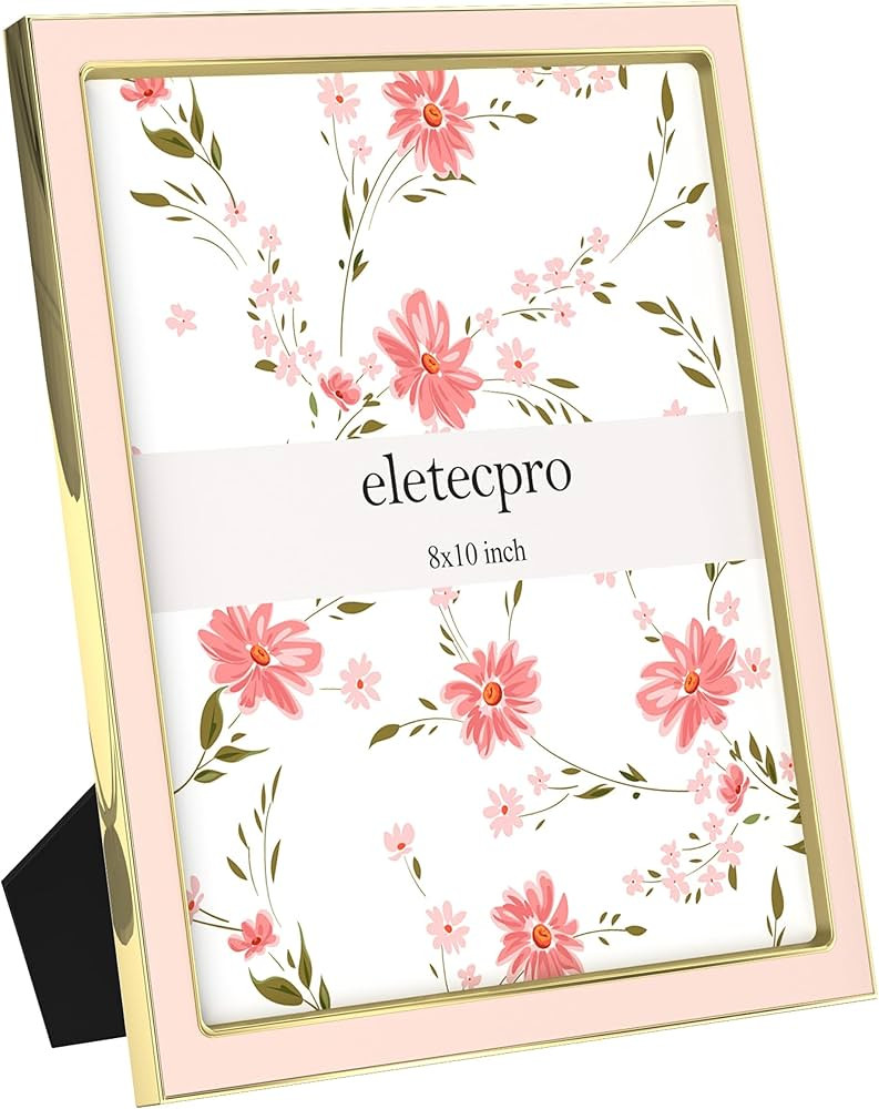 eletecpro 8x10 Enamel Picture Frame with Real Glass Cover, 1 Pack Pink Photo Frame with Gold Meta... | Amazon (US)
