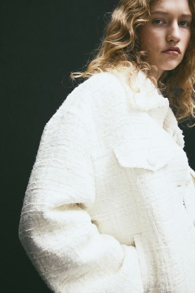 Textured-weave jacket - Long sleeve - Regular length - Cream - Ladies | H&M GB | H&M (UK, MY, IN, SG, PH, TW, HK)