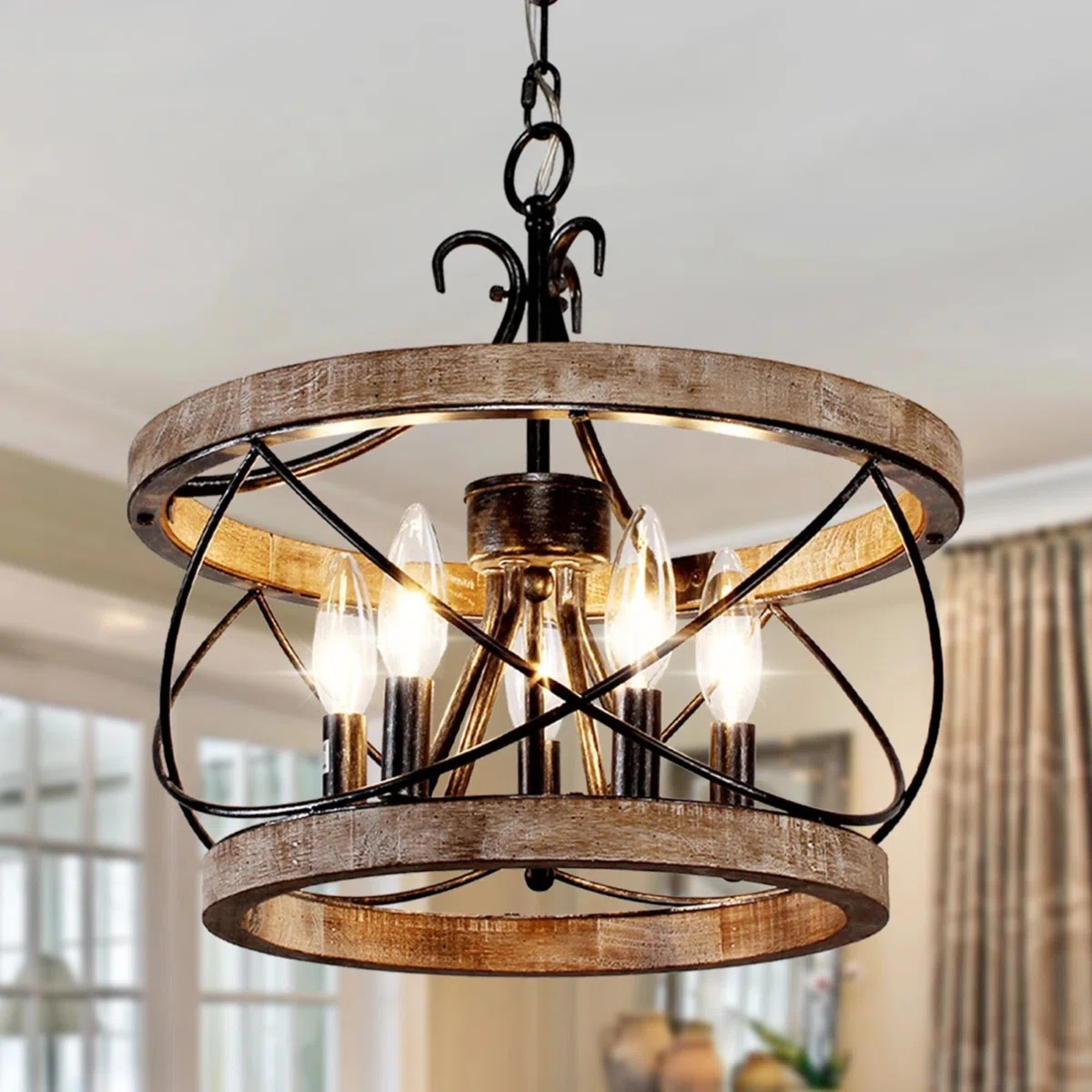 Gracie Oaks Reback - Light Drum Solid Wood Caged Chandelier with Metal Accents & Reviews | Wayfai... | Wayfair North America