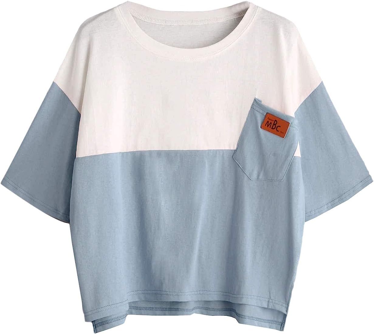 SweatyRocks Women's Color Block Half Sleeve High Low Casual Loose T-Shirt Tops | Amazon (US)