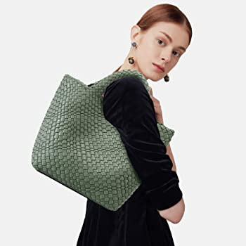 Queenoris Woven Bag for Women, Vegan Leather Tote Bag Large Summer Beach Travel Handbag and Purse... | Amazon (US)