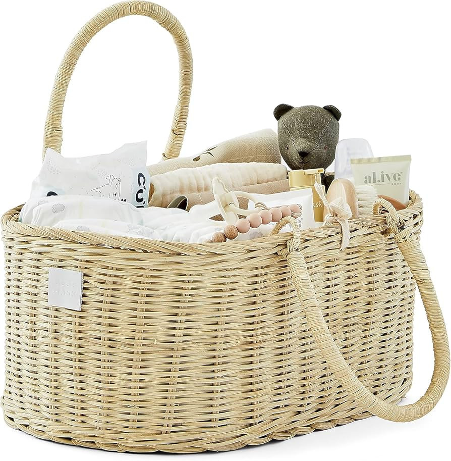 BEBE BASK Premium Baby Diaper Caddy Organizer - Handmade Rattan Basket With Cotton Divider - Awar... | Amazon (US)