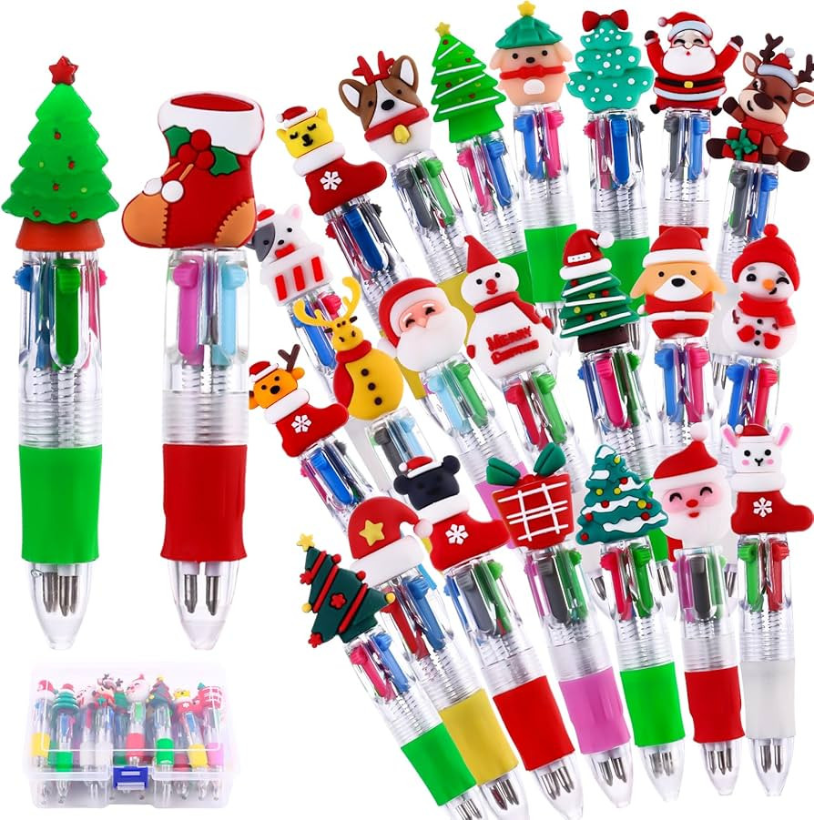 24PCS Christmas Multicolor Ballpoint Pens 4 Colors in 1, Retractable 0.7mm Cartoon Cute Fun Pens ... | Amazon (US)