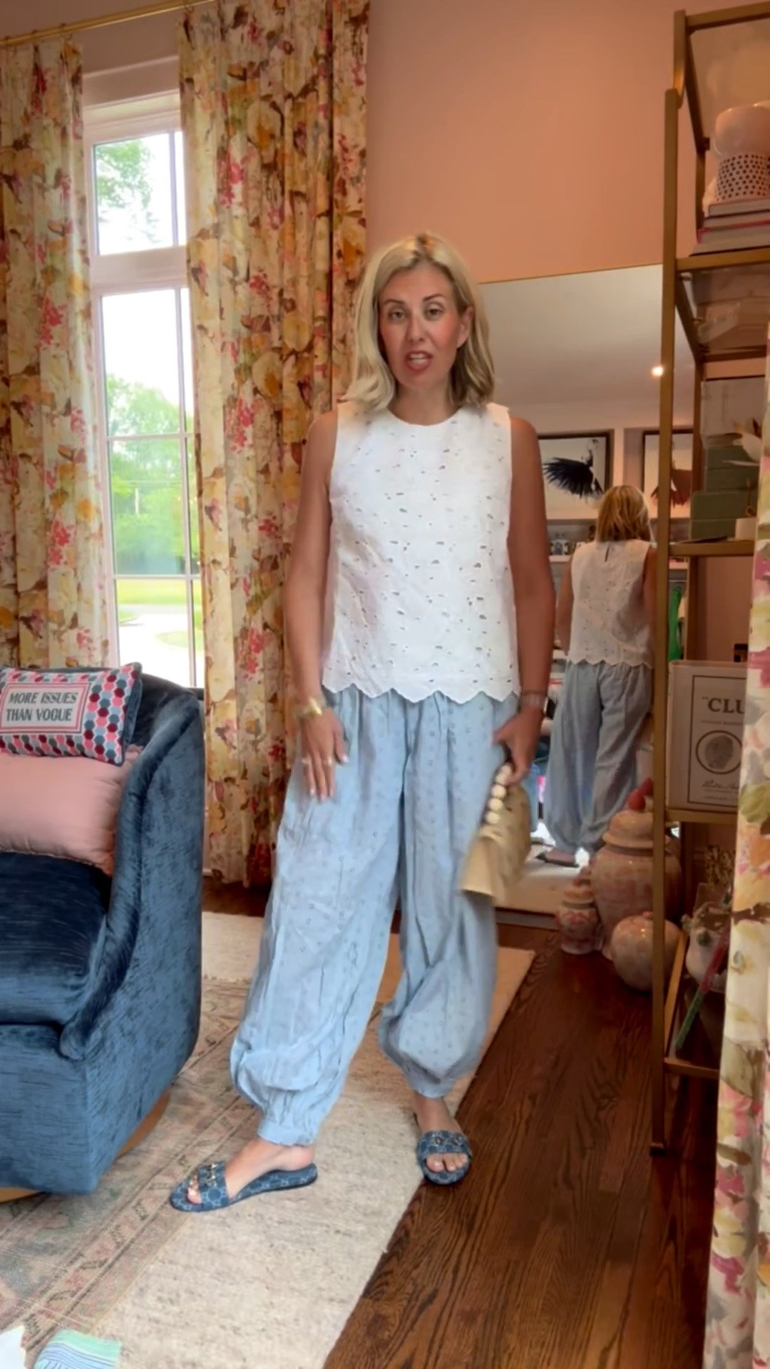 This eyelet scalloped top is so cute with these balloon pants. These pants would make a great swim coverup too! Wally World for the win! 
Top - xs
Pants - xs
Sandal- 38.5 (size 1/2 up)

#LTKdayinmylife #LTKmomlife #LTKSeasonal