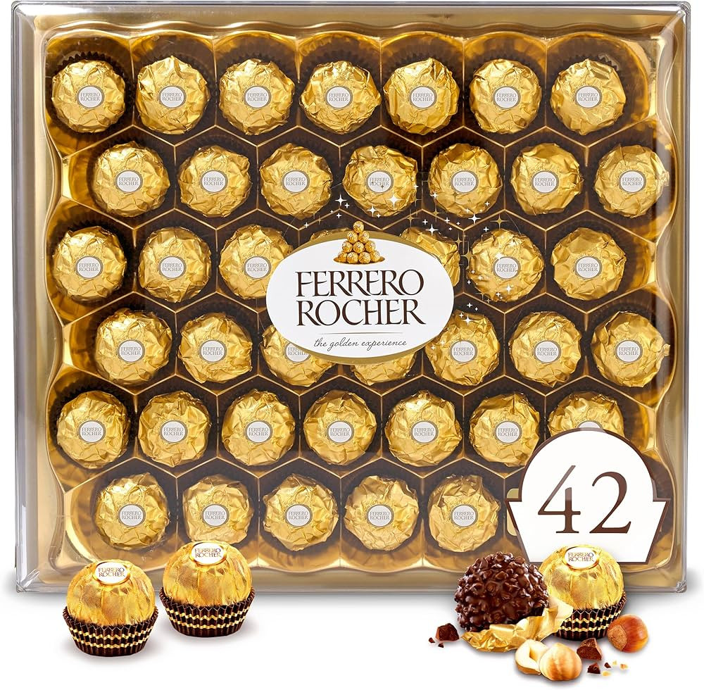 Ferrero Rocher, 42 Count, Gourmet Milk Chocolate Hazelnut, Valentine's Chocolate, Individually Wr... | Amazon (US)