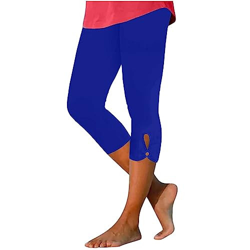 Womens Capri Pants Dressy Casual Workout Leggings Summer Knee Length Crop Pants Plus Size Athletic Gym Yoga Capris Blue Cropped Pants for Women XL | Amazon (US)