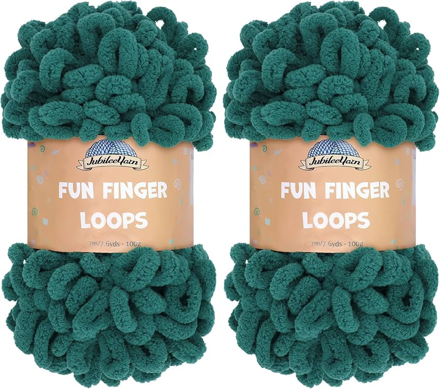 JubileeYarn Fun Finger Loops Yarn - Jumbo Polyester - 100g/Skein - Jade - 2 Skeins | Amazon (US)