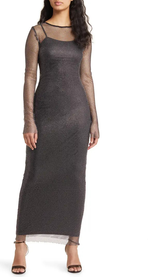 Diamante Long Sleeve Embellished Gown | Nordstrom Rack