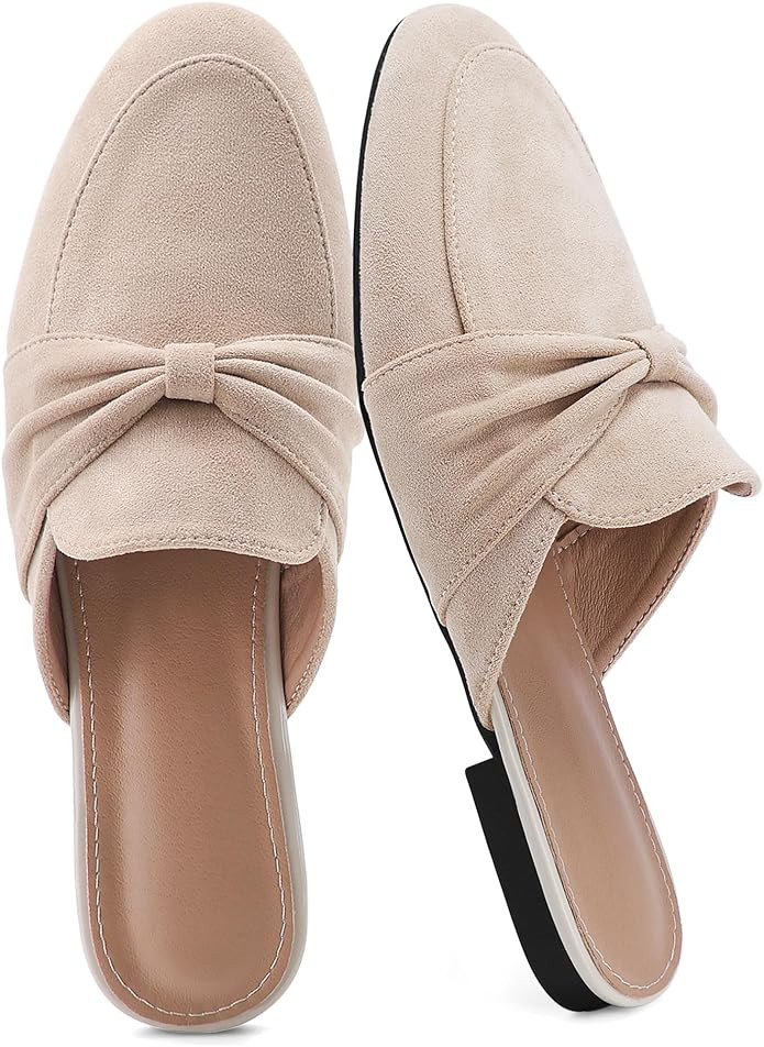 Womens Mules Slip On Shoes: Comfortable Closed Toe Backless Loafers Dressy Bow Ladies Flats for B... | Amazon (US)