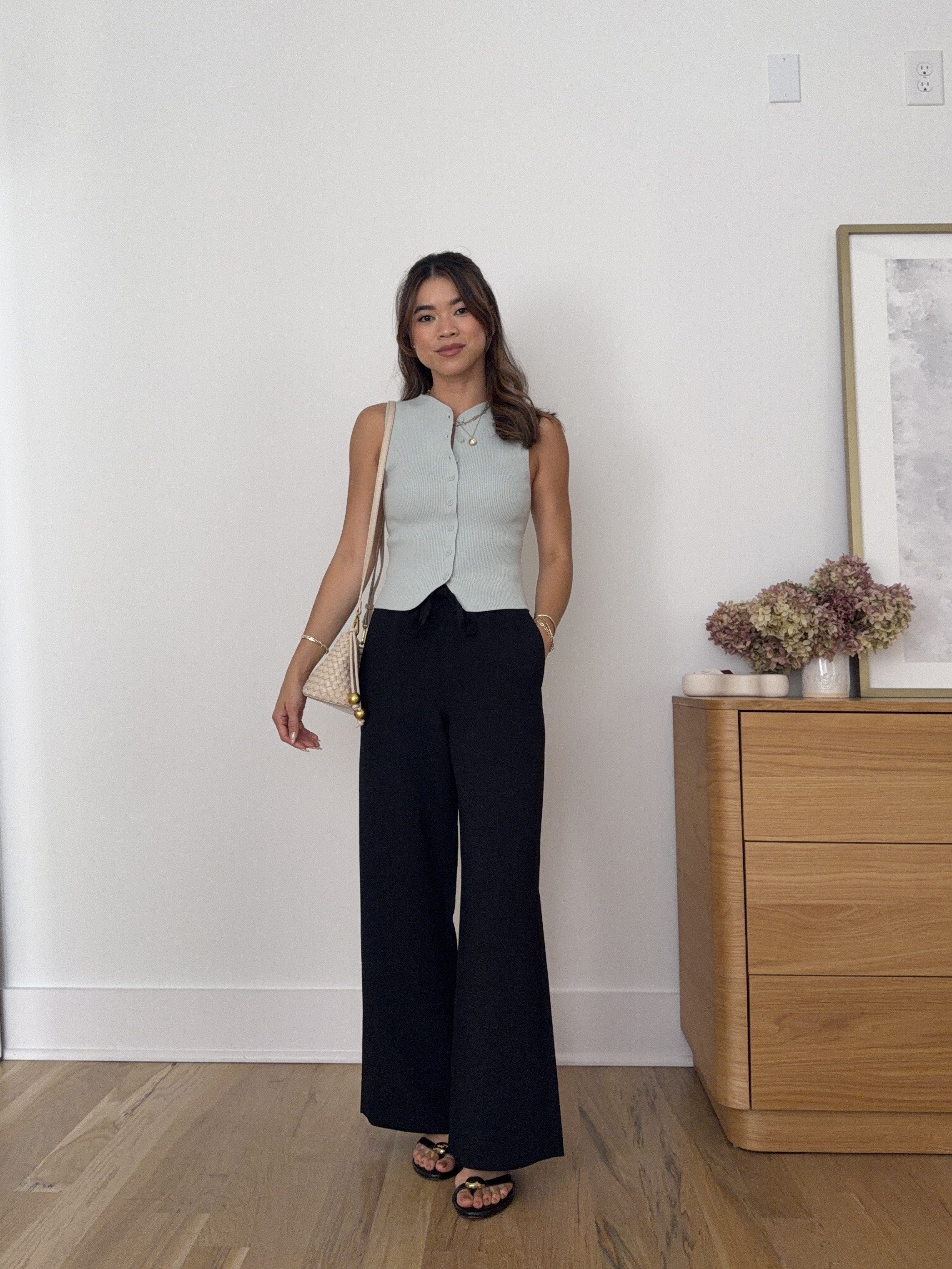 Workwear outfit inspo. I love these @Aritzia trousers.

Sizing info:
-Aritzia Lodge Pants Crepette (Size 2XS Short in Black 
-Aritzia Croquet Sweater Vest (Size XS in Agave Green)
- Madewell The Mila Organic Hardware Thong Slide Sandal - Black

Petite style, petite fashion, mom outfit, mom style, petite pants, petite outfit ideas, petite outfits, best pants for petite, petite trouser, spring style, spring outfits, beach outfits, vacation outfits, summer outfits, Summer style, summer trends, workwear outfit, work trouser, aritzia pants, aritzia trouser

#LTKootd #LTKPetite #LTKWorkwear