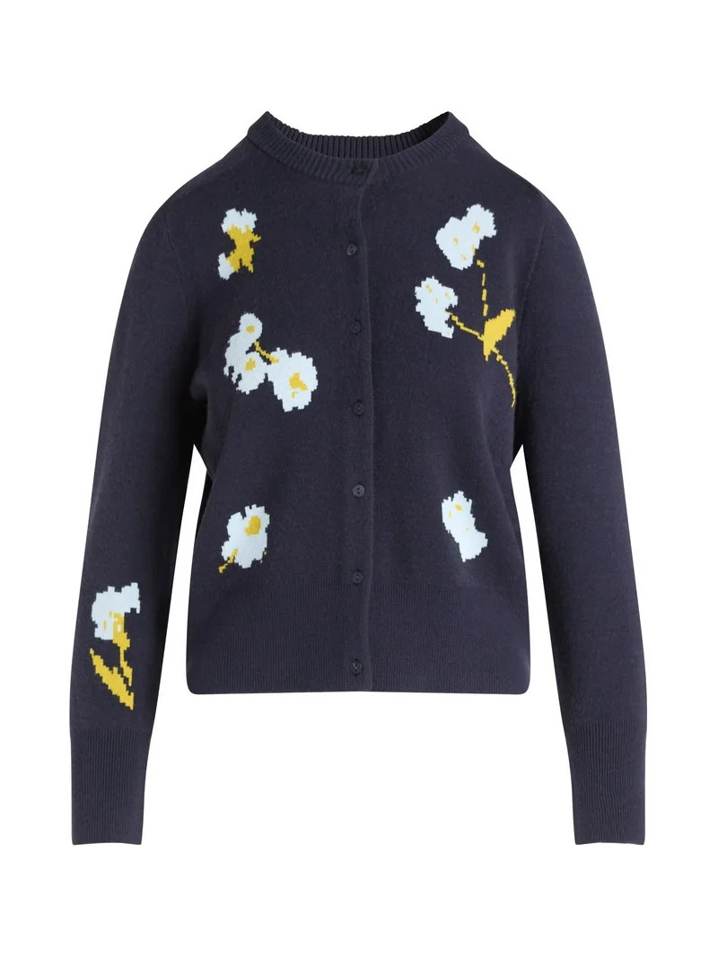 Free Assembly Women's and Women's Plus Floral Jacquard Shrunken Cardigan Sweater, Midweight, Size... | Walmart (US)