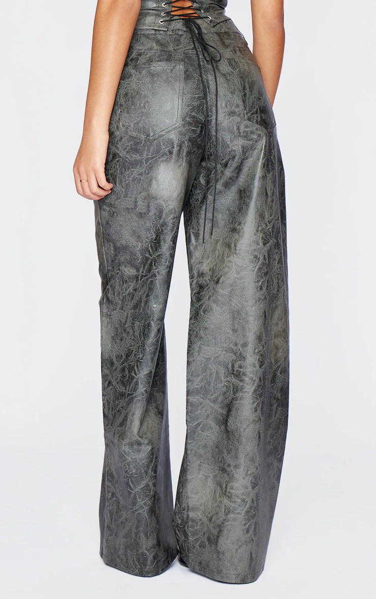 Tall Washed Grey Faux Leather Wide Leg Pants | PrettyLittleThing US
