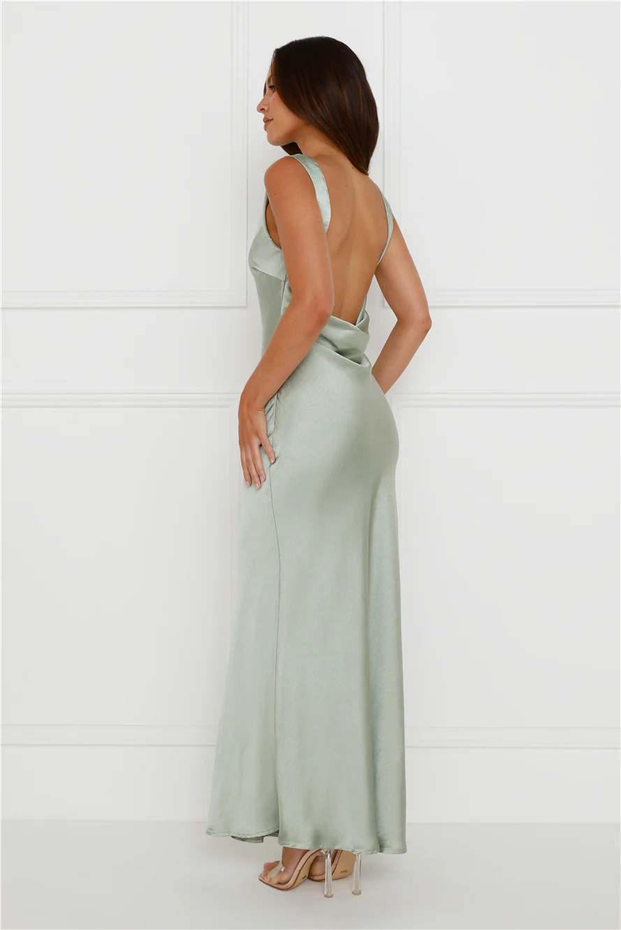 Classy Entrance Satin Slip Maxi Dress Sage | Hello Molly (AU)