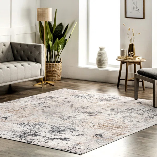 Minix Abstract Machine Washable Ivory/Gray/Beige Area Rug | Wayfair Professional