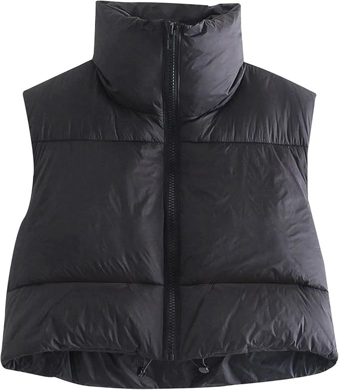 Hixiaohe Women's Winter Crop Vest Puffer Lightweight Stand Collar Padded Vest Zip Up Sleeveless J... | Amazon (US)