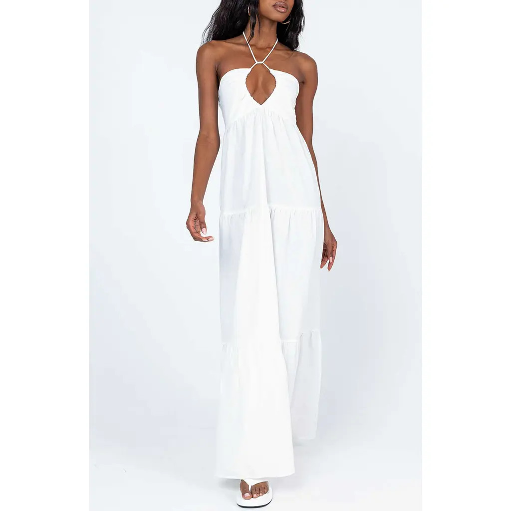 Princess Polly Lincoln Halter Cotton & Linen Maxi Dress in White at Nordstrom, Size 4 | Nordstrom