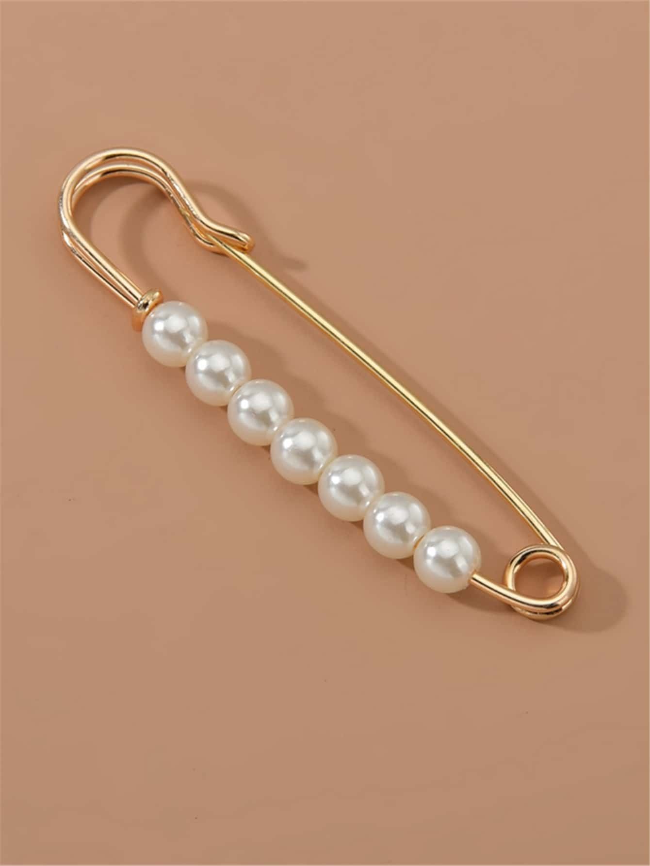 Faux Pearl Safety Pin Brooch | SHEIN