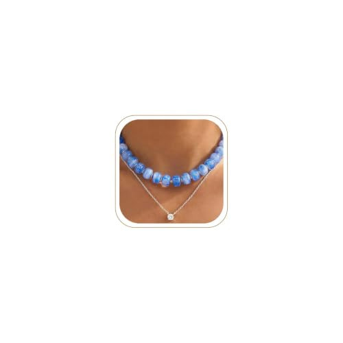 AGHTLZX Blue Beaded Necklace for Women | Amazon (US)
