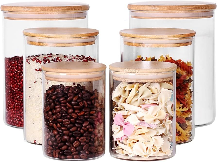 Tzerotone Glass flour Jars with Airtight Lids, 6 Pack Sugar and Flour Salt Containers Set, Extra ... | Amazon (US)