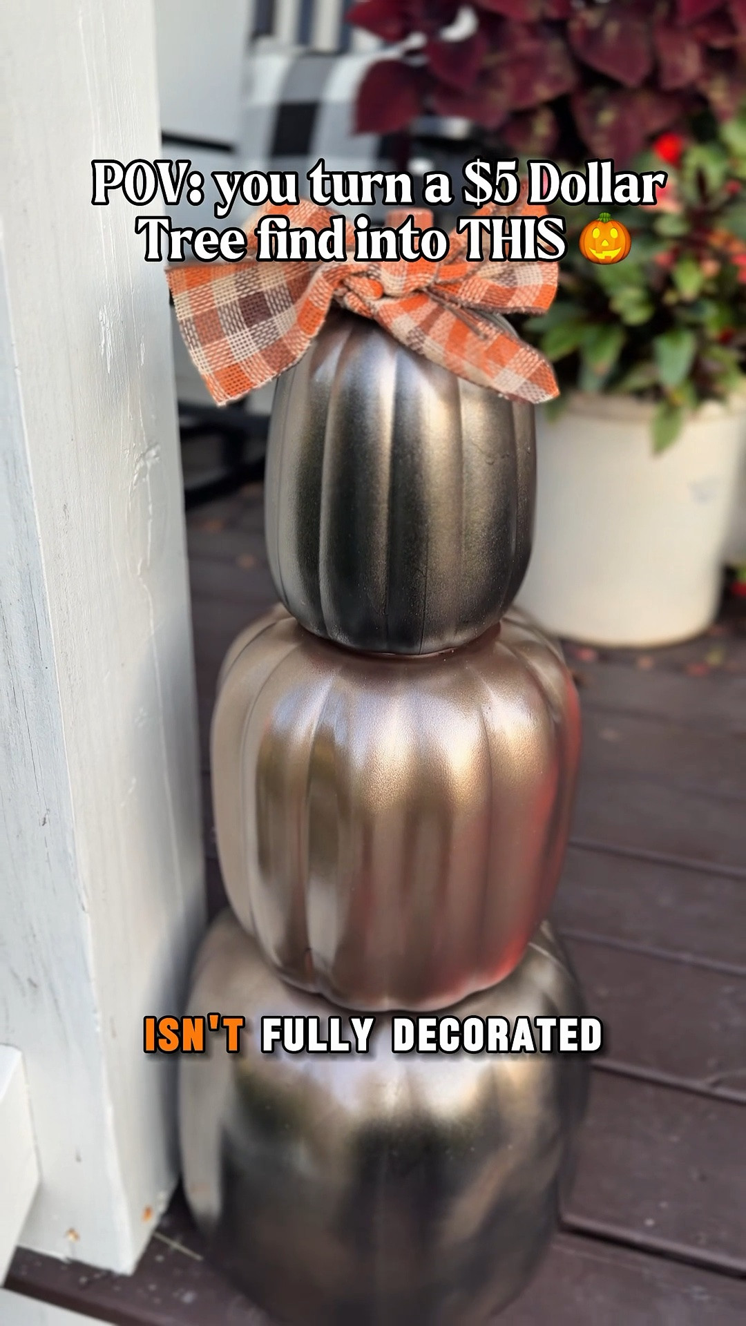 🎃✨ YOU’D NEVER GUESS THESE PUMPKINS CAME FROM DOLLAR TREE!

I found these adorable stackable pumpkins at Dollar Tree for only $5 each, and of course I immediately started thinking about how I could give them a little high-end fall makeover! 🍂

I started with a coat of black spray paint, then went over them with a metallic bronze spray paint to add the prettiest subtle shimmer. ✨ I finished them off with a cute little bow on top, and just like that—a simple Dollar Tree find looks like expensive fall porch decor! 🙌🏻

My porch definitely isn’t fully decorated for fall yet, but I think these DIY Dollar Tree pumpkins are a pretty cute start, don’t you?! 😍

There’s just something so satisfying about taking an inexpensive Dollar Tree find and transforming it into something that looks way more high-end! And this one was SO easy to do. 🎃

Would you try this Dollar Tree fall decor DIY?! 🍁

#LTKdayinmylife #LTKSeasonal #LTKHome