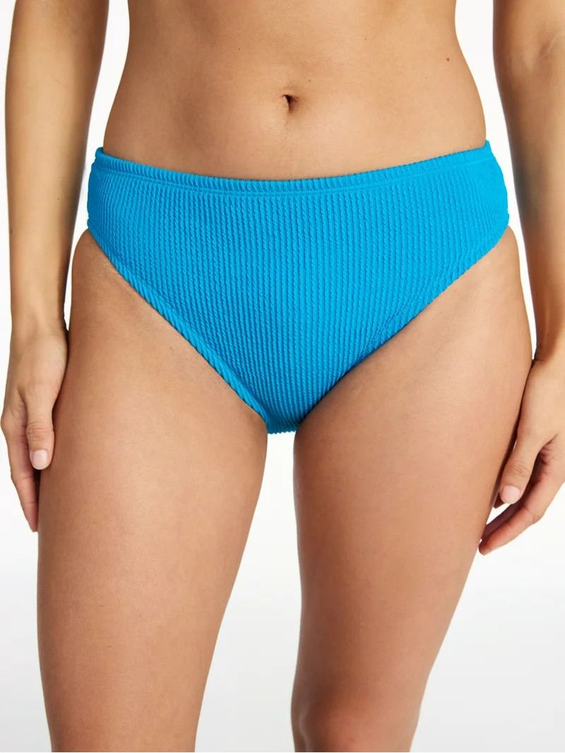 Time and Tru Women's and Women's Plus Crinkle Mid Rise High Leg Cheeky Bikini Bottoms | Walmart (US)