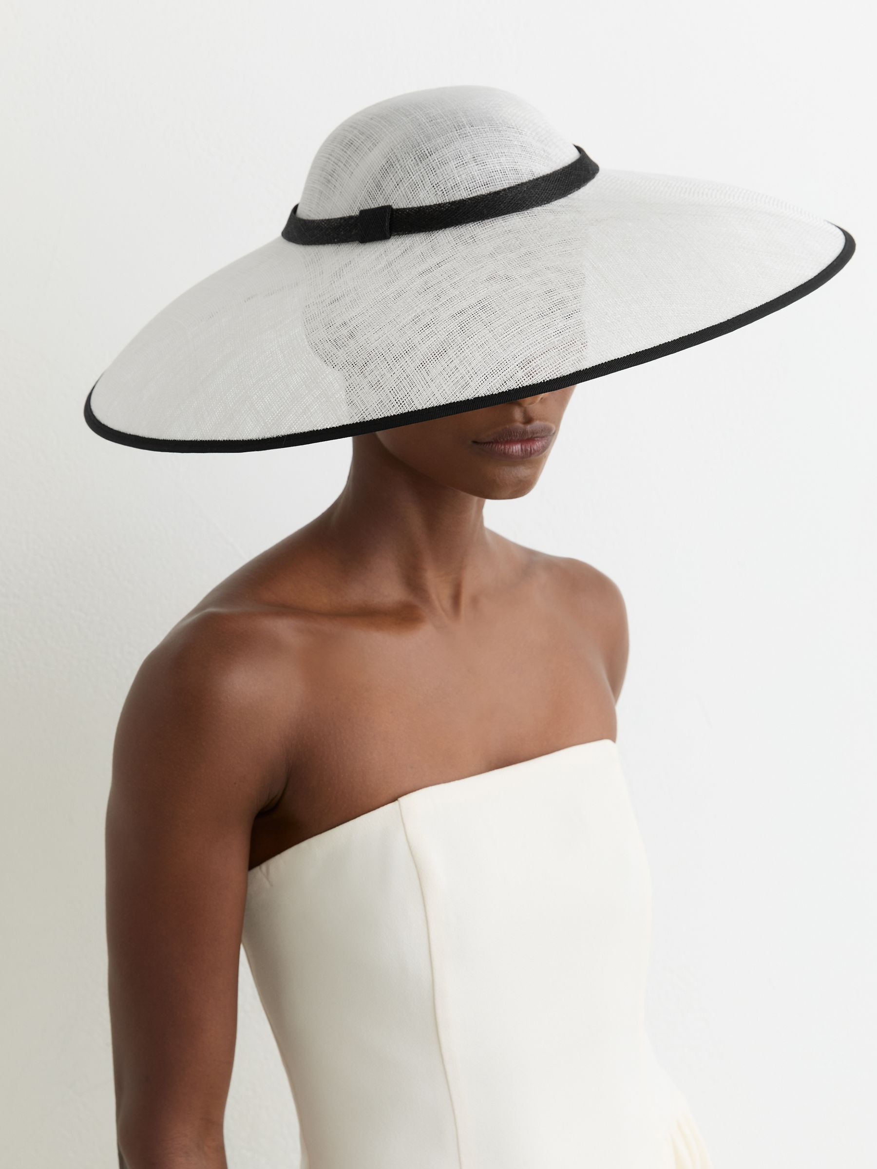 Reiss Straw-Effect Wide-Brim Hat in Ivory - REISS | Reiss UK