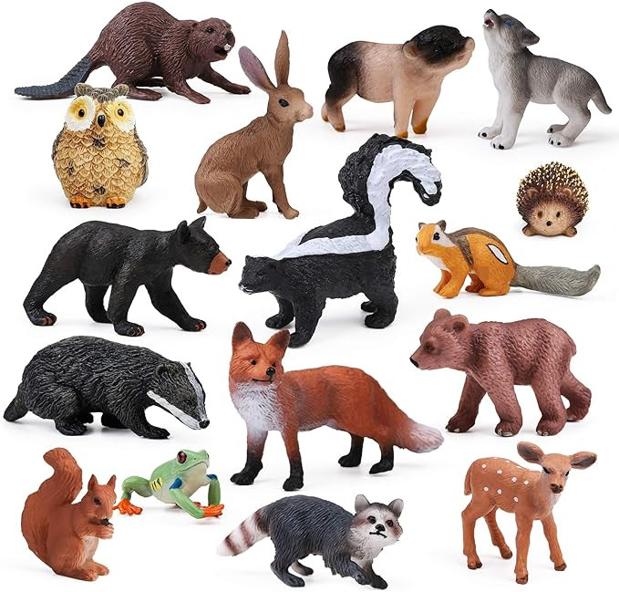16PCS Forest Animals Baby Figures, Woodland Creatures Figurines, Miniature Toys Cake Toppers Cupc... | Amazon (US)