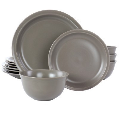 Gibson Home Siam 12 Piece Round Stoneware Dinnerware Set in Warm Grey | Target