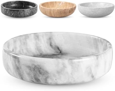 FNTSTICGOODS Marble Decorative Bowl - 7.5" White/Grey Solid Marble Centerpiece - Handmade Stone F... | Amazon (US)