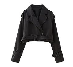 Perbai Women's Casual Lapel Double Breasted Trench Jacket Loose Cropped Pea Coat Outwear with Bel... | Amazon (US)