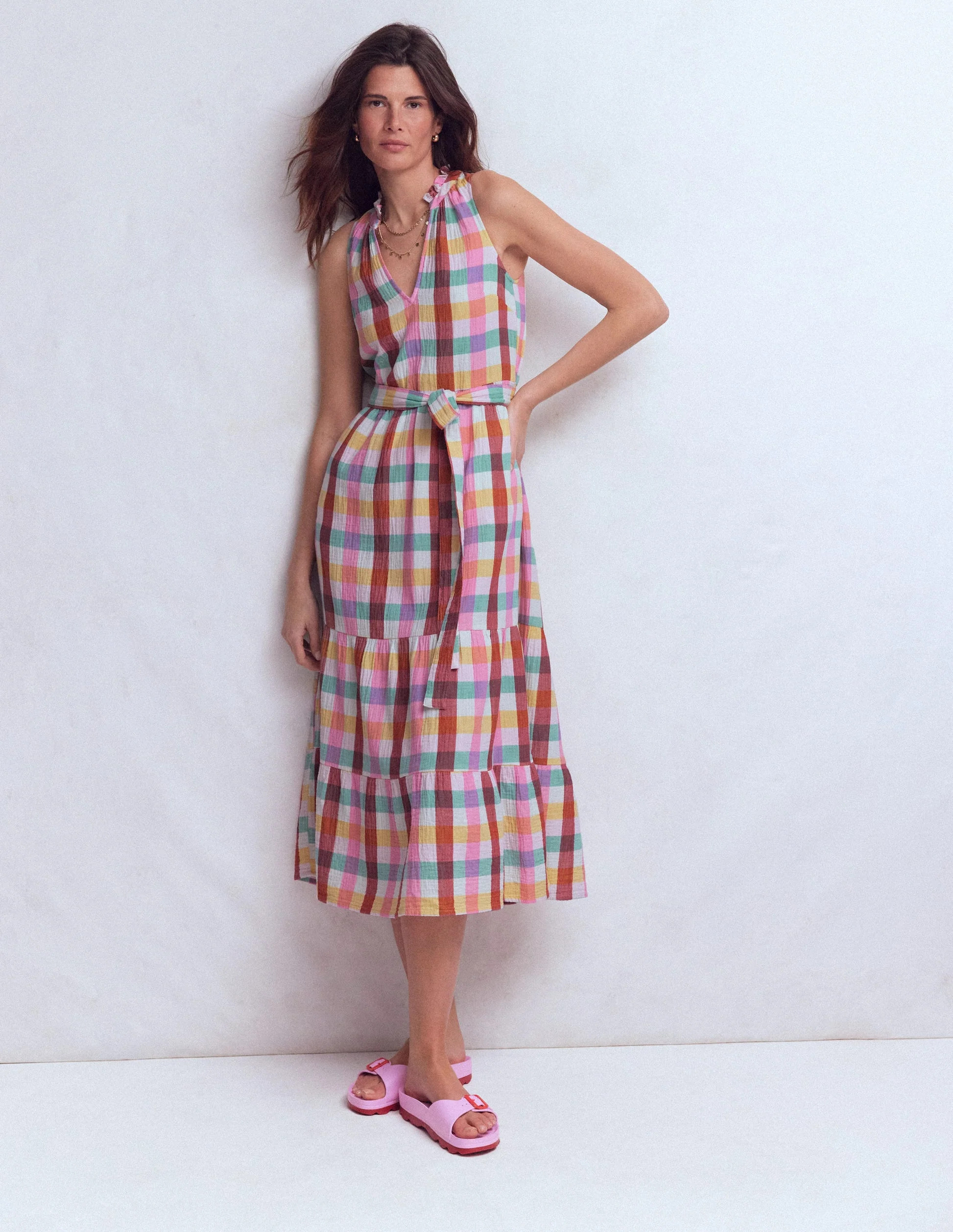 Viv Double Cloth Maxi Dress-Multi Check | Boden (US)