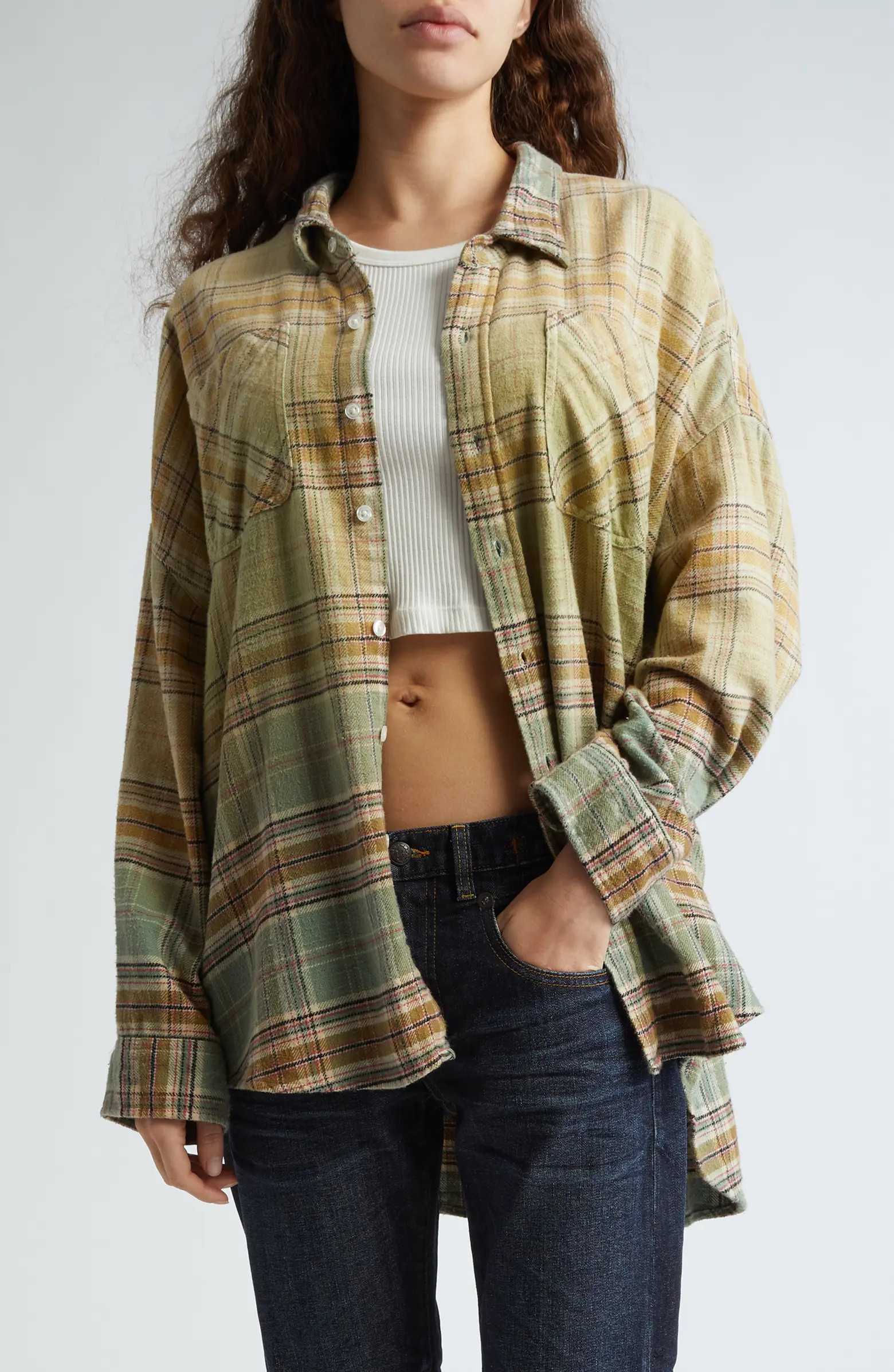 Gradient Plaid Oversize Cotton Flannel Workshirt | Nordstrom
