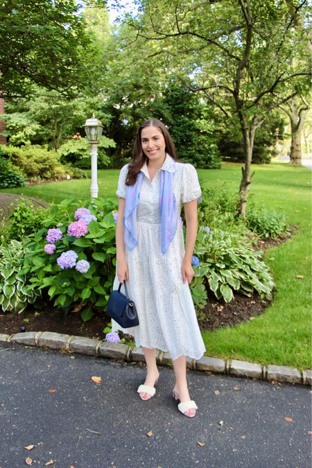 My annual hydrangea photo! Almost 8 years of T&P and 8 years of this same photo 😂… peep my newest shoe love 💕 from @toryburch never work found via @poshmark ! 

White lace dress, white lace shirt dress, summer dress, white eyelet dress, Pearl mules, Pearl heels, midi dress, chicwish, summer dress, eyelet#LTKunder100

#LTKstyletip #LTKSeasonal