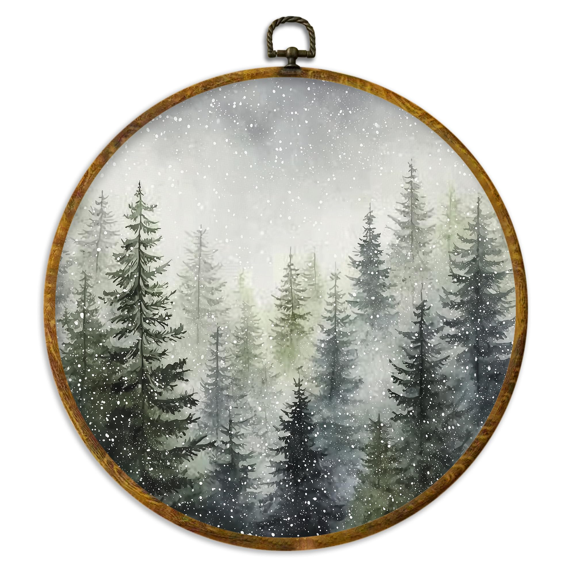 XPH Rustic Christmas Forest Tree Round Wall Art Framed, Farmhouse Winter Pine Tree Landscape Circ... | Amazon (CA)
