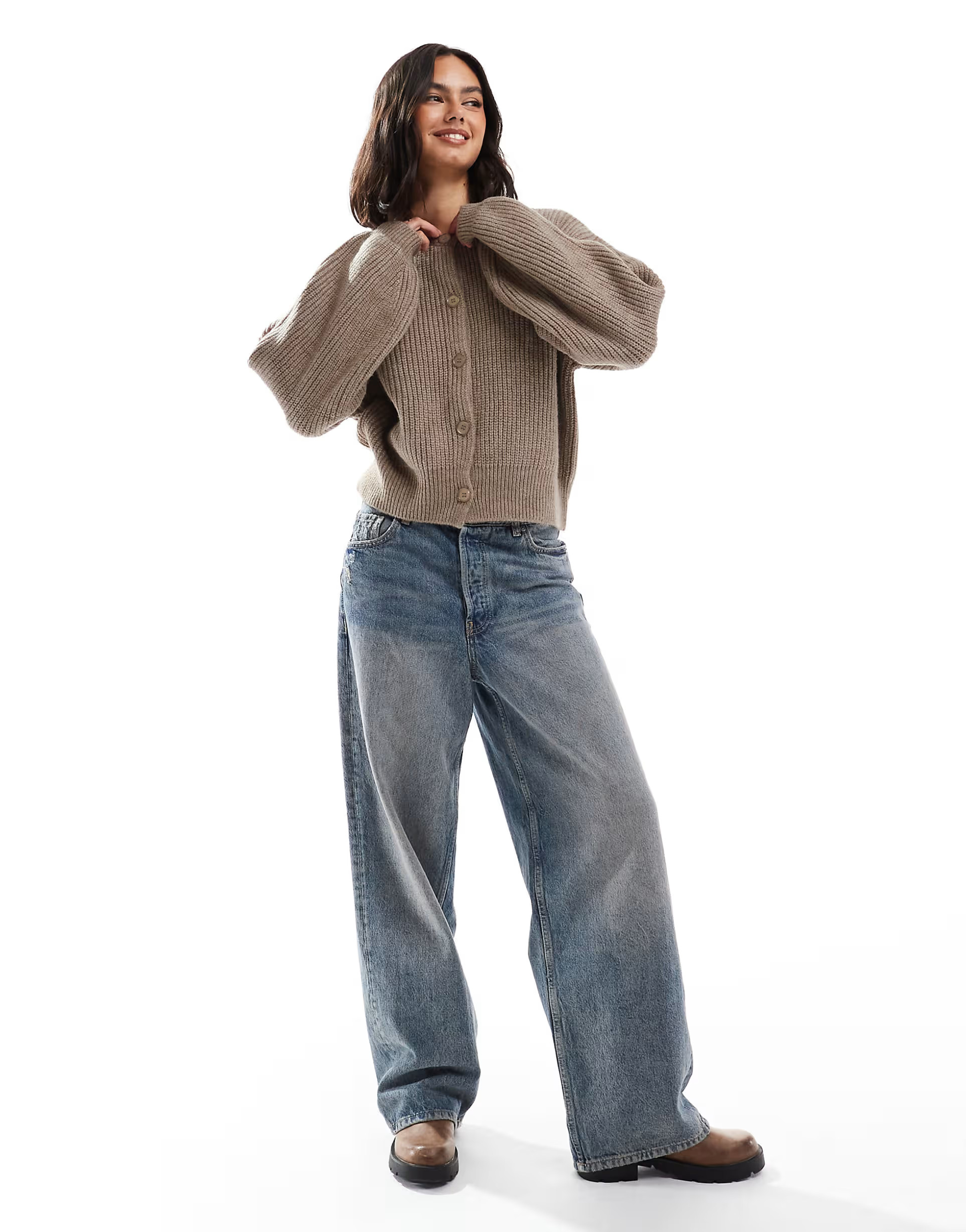 ASOS DESIGN oversized cardigan in taupe brown - BROWN | ASOS (Global)