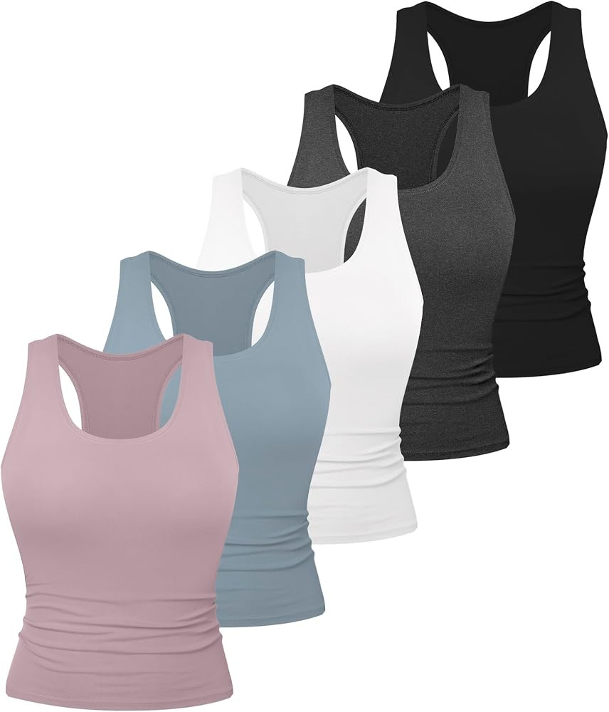 Dalavch 5 Pack Women's Workout Racerback Tank Tops Spandex Yoga Athletic Running Gym Sports Crop ... | Amazon (US)